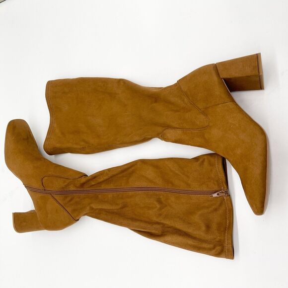 Nordstrom Rack Nala‎ Heeled Boot Womens 8.5 Square Toe Sueded Fabric Riding Fall - Picture 6 of 10